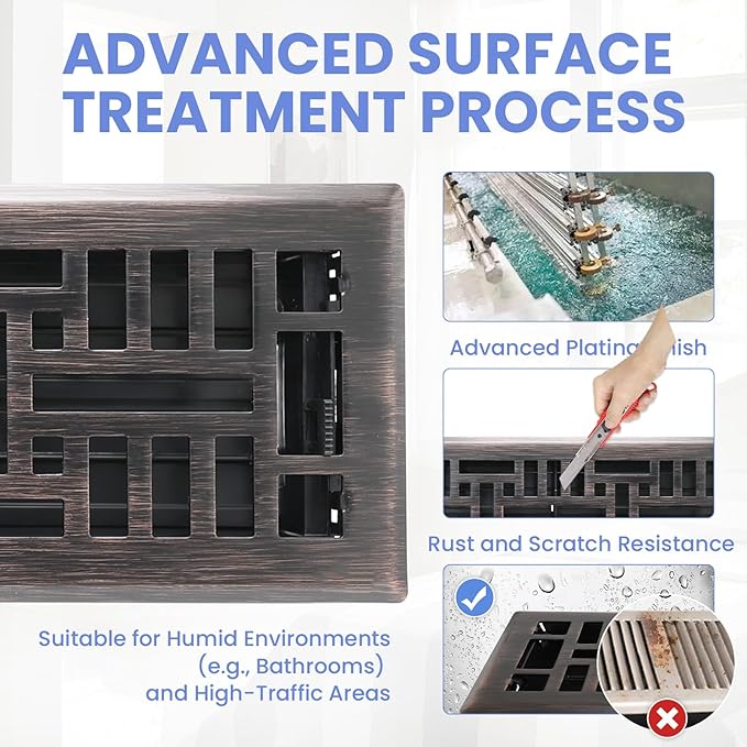 4x14 Inches 2 Pack Heavy Duty Walkable Floor Register Easy Adjust Air Supply Lever Floor Vents - Seattle Design - Vent Cover for Home Floor - Oil Rubbed Bronze