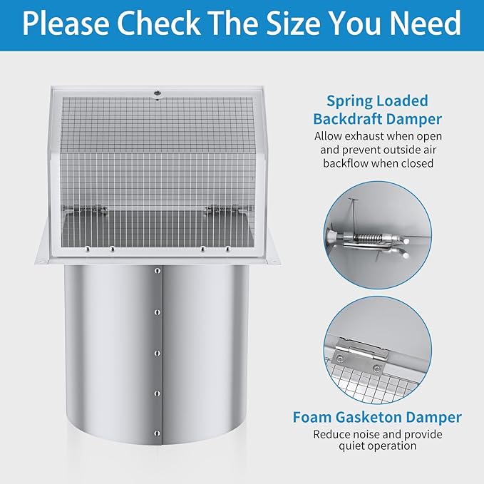 8 Inch Hooded Wall Vent with Screen and Damper,Wall Exhaust Vent Cover Cap,Dryer Vent Cover Outside,External Extractor Wall Vent Hood for House Kitchen Range Hood Air Ventilation White