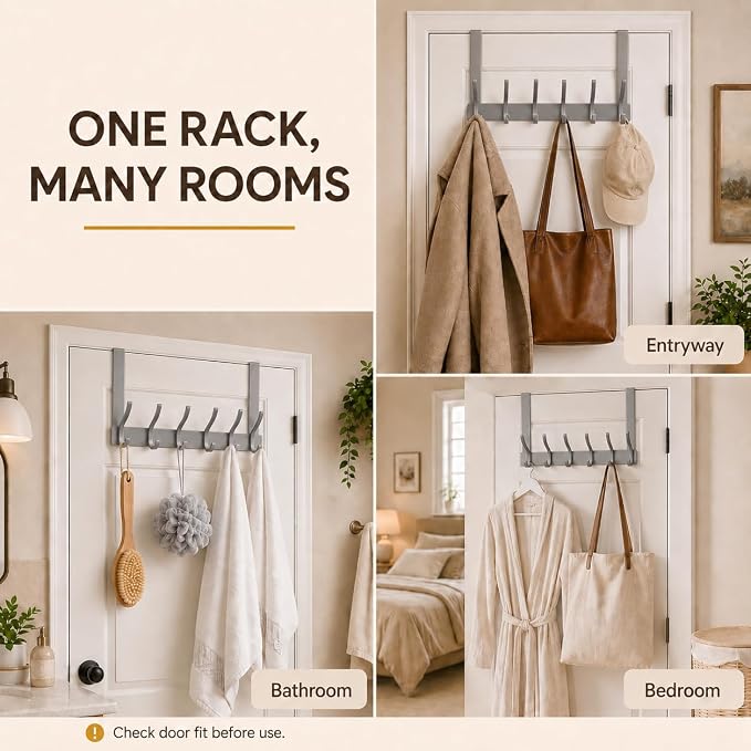 Peasulin Over The Door Hooks, 2 Pack Grey Door Hanger Rack | - Image 6