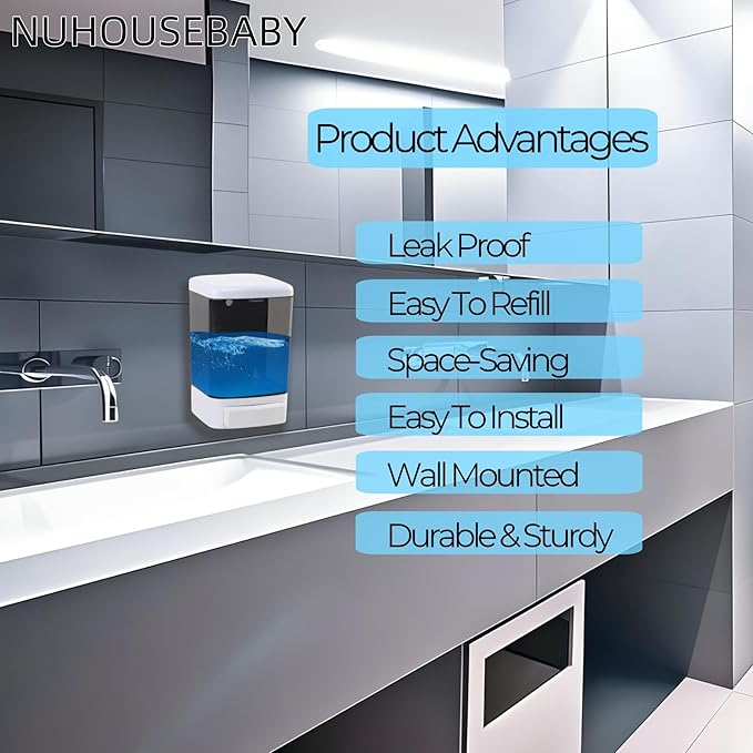 Manual Soap Dispenser Wall Mounted 33.8oz Bathroom Commercial | Durable ABS - Image 2