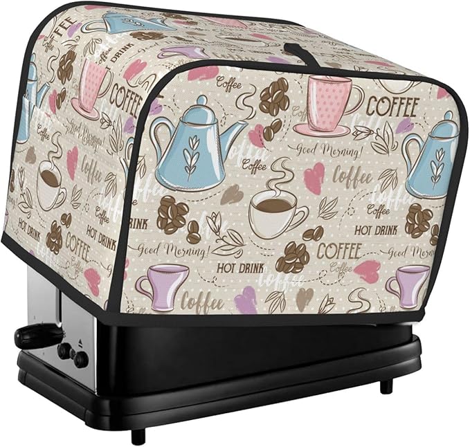 Beige Coffee Love Heart 2 Slice Toaster Cover, Waterproof Toaster Dust Cover Bread Maker Protective For Small Kitchen Appliance Dining Room Home Table Decor Gifts