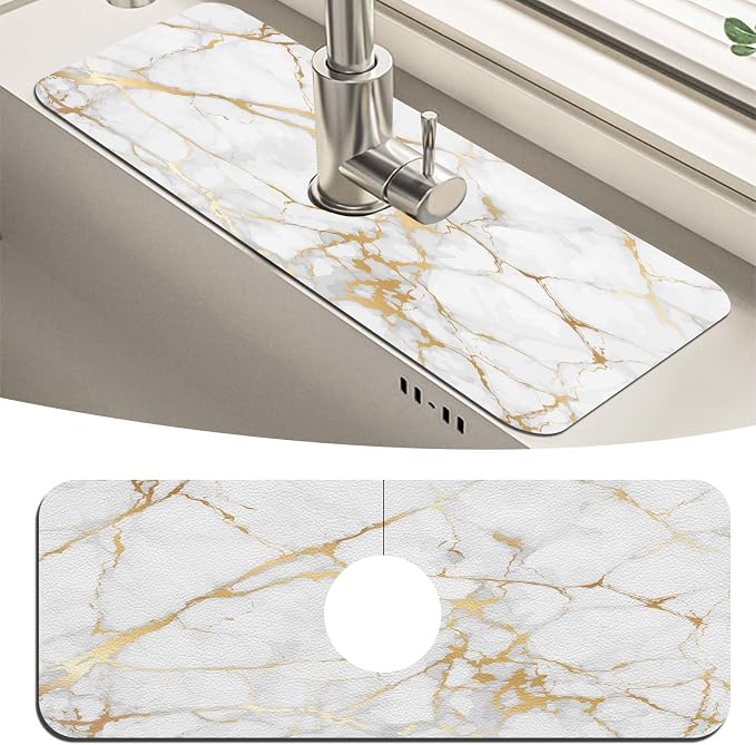 MCALK Marble White Kitchen Sink Faucet Mat Splash Guard, Absorbent Quick-Dry by MCALK