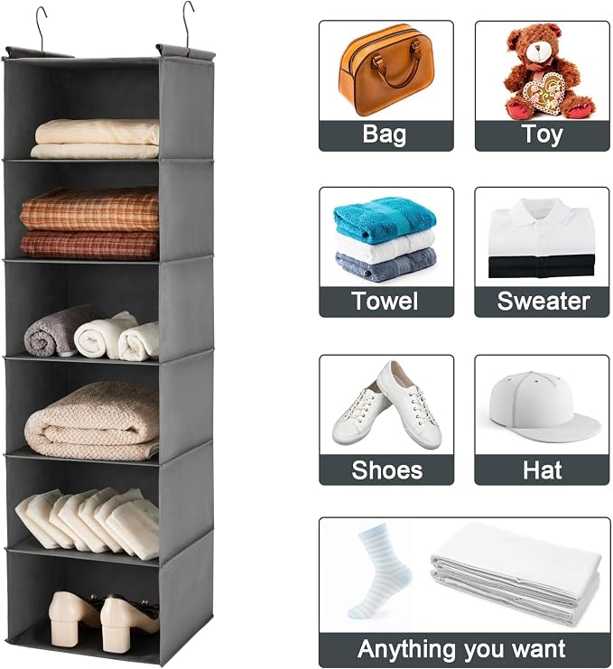 MAX Houser 6 Tier Shelf Hanging Closet Organizer, 2 Pack, foldable lightweight - Image 9