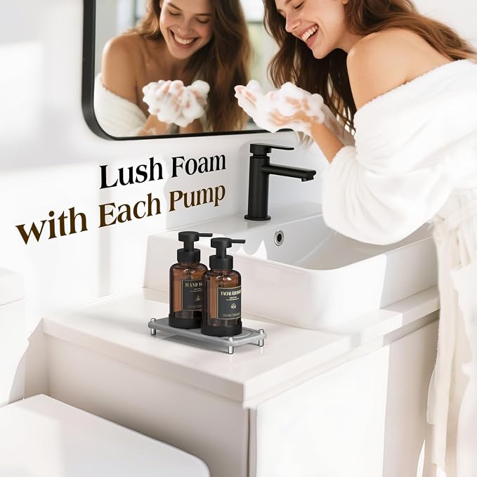 Luxspire 15oz Glass Foaming Soap Dispenser Set, Amber + Dark Gray, 2 Pack | - Image 2