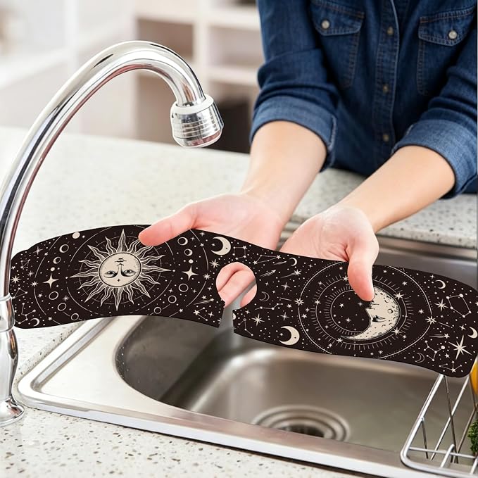2 Pcs Kitchen Sink Splash Guard Faucet Mat Magical Sun and Moon Pattern Faucet - Image 6