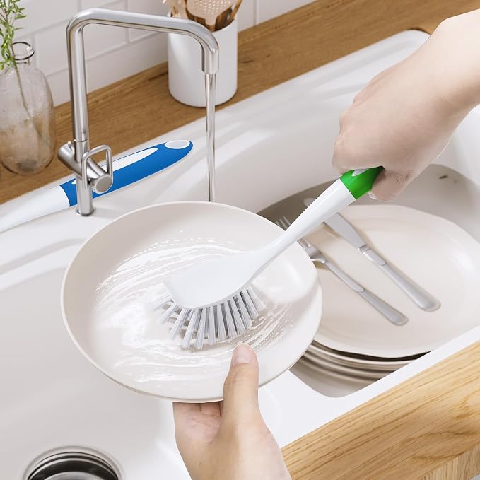 Dish Brush with Handle, 2 Pack Kitchen Scrub Brushes - Image 7