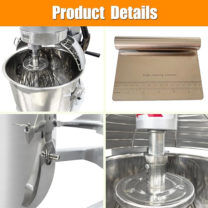 TECHTONGDA 30L Commercial Stand Mixer, Heavy Duty Food Mixer, 110V Dough Kneading Machine, Electric Flour Mixer Machine with 3 Speeds Adjustable for Bakery Pizzeria, Dough Hook Whisk Beater Included