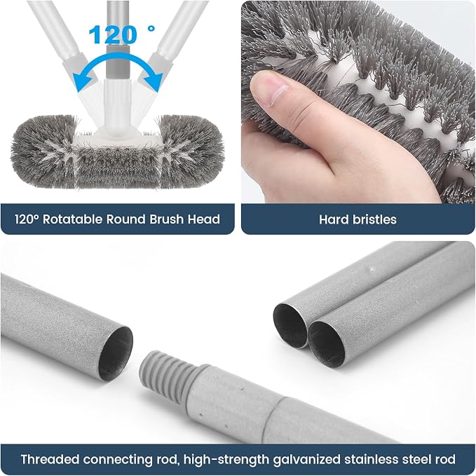 Hoklnuse Deck Brush with 51" Long Handle 360° Cylindrical Scrub Cleaner Tool - Image 3