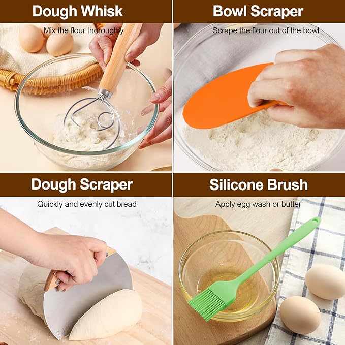 Sourdough Starter Kit, Banneton Bread Proofing Basket Set with Glass Starter Jar, 9" Round & 10" Oval Proving Basket Supplies, Complete Sourdough Bread Baking Tools Kit Gift for Bakers Women