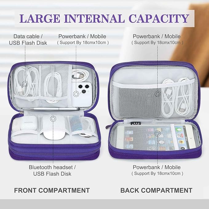 FYY Electronic Organizer, Travel Tech Pouch Bag, Waterproof, Double Layers - Image 3