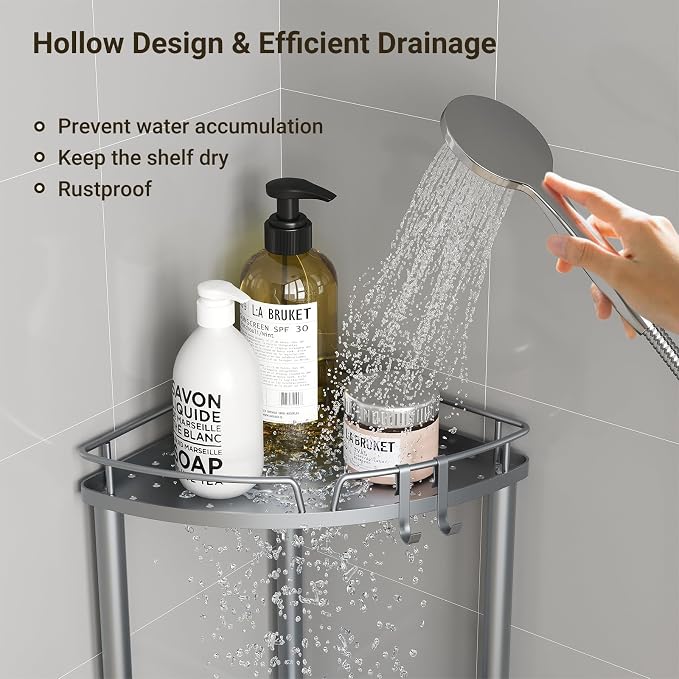 ELYKEN Corner Shower Caddy Standing, 3 Tier Metal Shower Organizer - Image 4