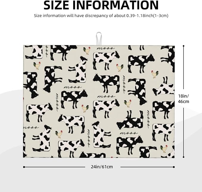 Cute Farm Cows Dish Drying Mat For Kitchen Counter, Super Absorbent Microfiber - Image 2