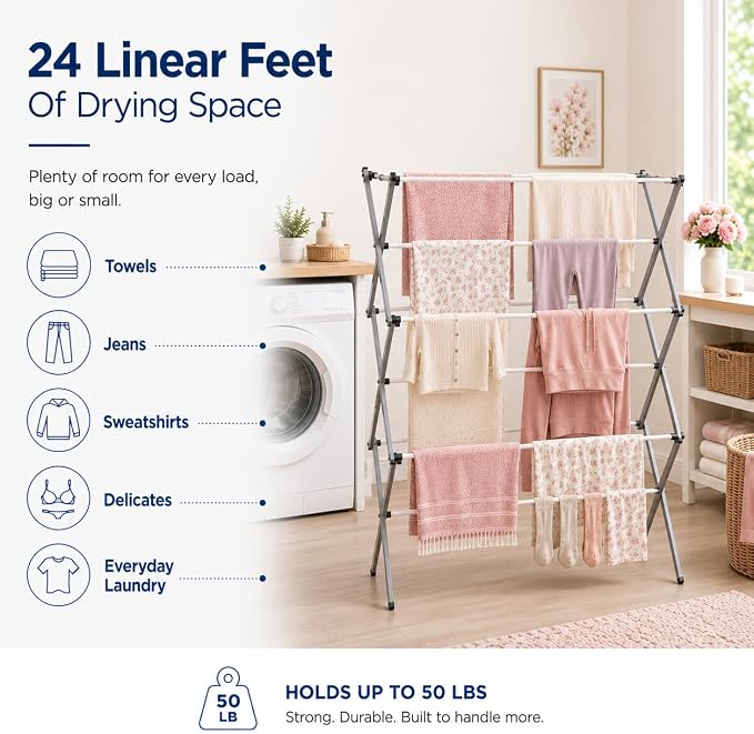 Honey-Can-Do Oversized Clothes Drying Rack, 50 lb - Image 3