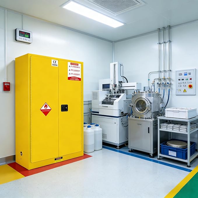 73" H × 49" D × 23" W Flammable Storage Cabinet, Fireproof Chemical Flammable Liquid Storage Cabinet, for Industrial and House, Yellow