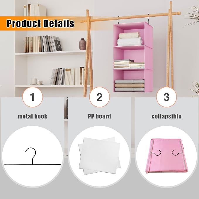 Hanging Closet Organizer 3-Shelf, Oxford Fabric Wardrobe Storage, shoes & - Image 5