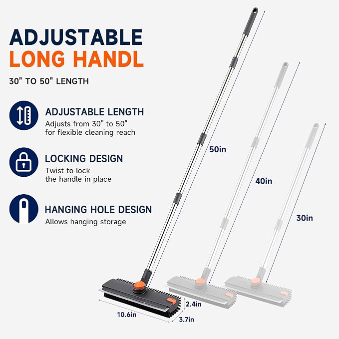Floor Scrub Brush with Long Handle, 3-in-1 with Squeegee & Stiff Bristles | - Image 8