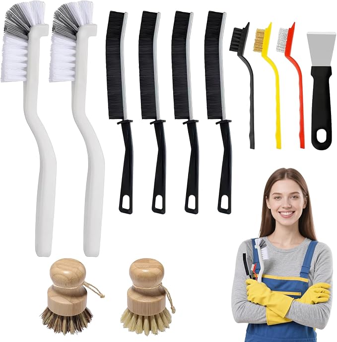 12Pcs Crevice Cleaning Brush Set, Hard Bristle Multi-Purpose Household Cleaning by Unknown