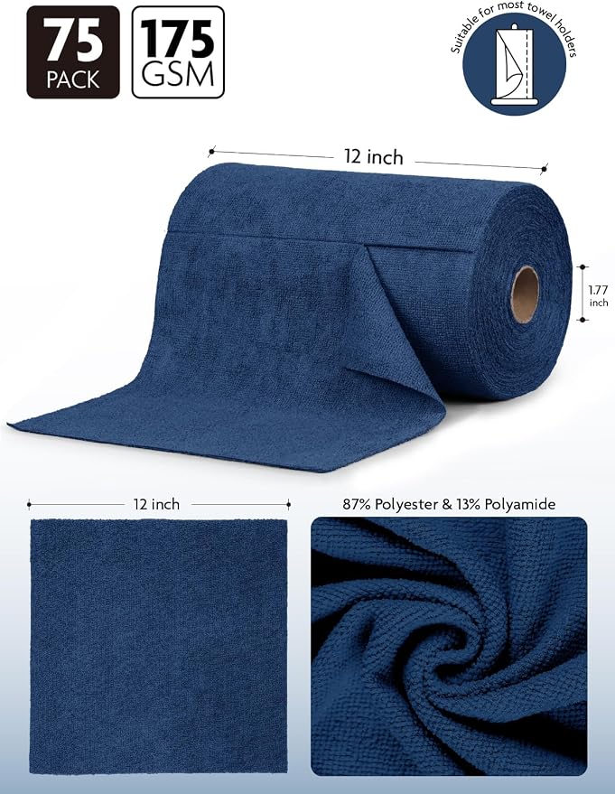 Fantasticlean Microfiber Cleaning Cloth Roll-75 Sheets, Tear-away Microfiber - Image 3