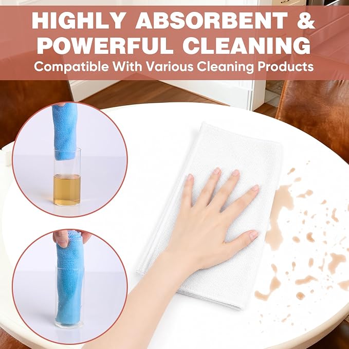 TEAWOO 10 PCS White Microfiber Cleaning Cloths, Car Towels, Kitchen Towels - Image 3