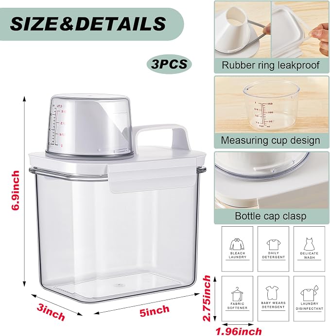 Tatuo 3 Pack Laundry Detergent Dispenser 37 oz Clear Liquid Container - Image 2