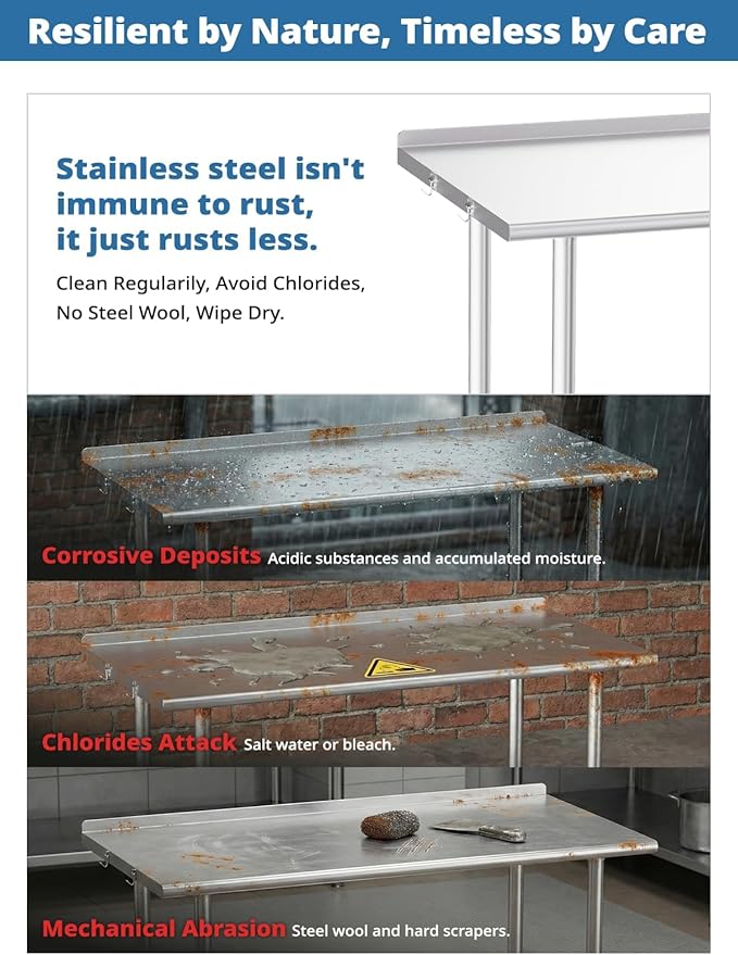 All-Stainless Steel Prep Table, 24 X 48 Inches, with Rounded-Corner Backsplash, Wheels and Adjustable Undershelf, Heavy-Duty for BBQ,Restaurants,Hotels,Workshops,Kitchens