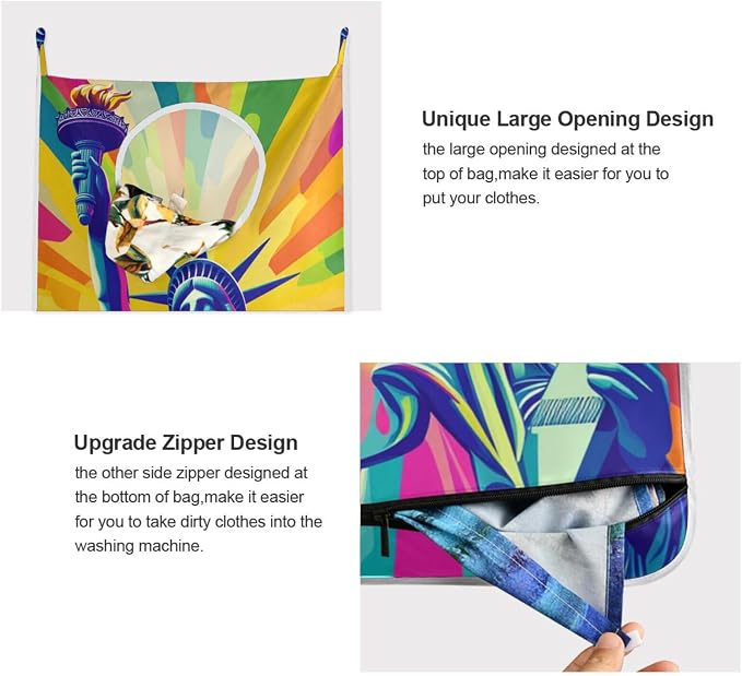 Hanging Laundry Hamper with Stainless Steel Hooks, Oxford Fabric Printing Door - Image 4