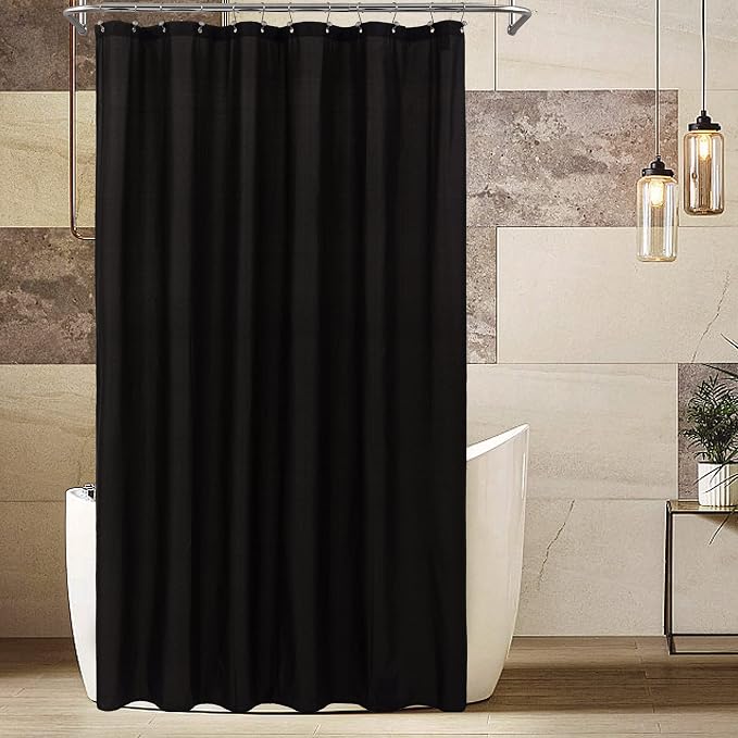 ALYVIA SPRING 72x96 Extra Long Waterproof Fabric Shower Curtain Liner Black - Image 6