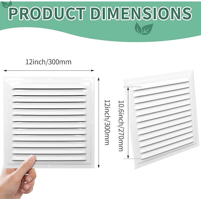 Gable Vents (12" x12" 2Pcs) Aluminum Walls, Lofts, Garages More, More with Screens, Metal Shed Vents, Outdoor Houses, Loft Ceiling Reinforcement, Square Vents, Blinds, Exterior Grille(White)