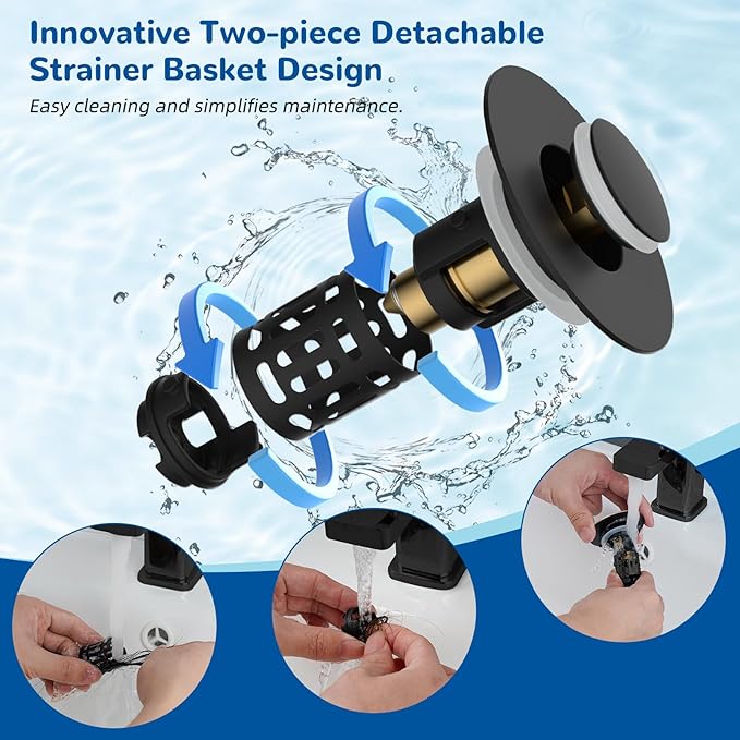 Hibbent 3 PCS Upgraded 3 in 1 Bathroom Sink Drain Strainer, Pop Up Stopper | - Image 2