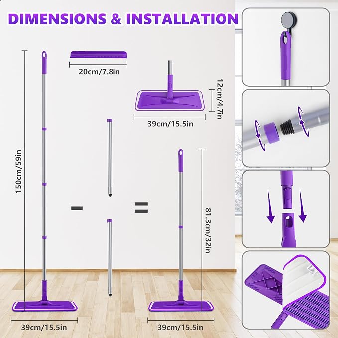 BPAWA Microfiber Mops for Floor Cleaning: Flat Mop for Wood Tile Laminate | 4 - Image 5