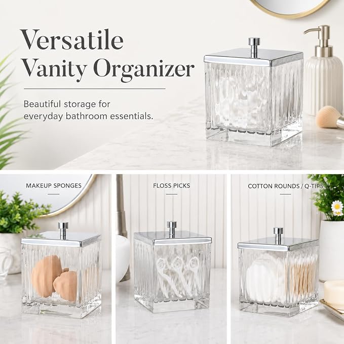 Vince Camuto Home Glass Cotton Jar Holder – Silver Lid, Elegant Bathroom - Image 6