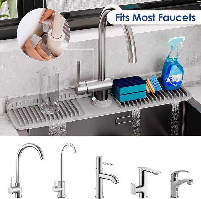 24-Inch Silicone Faucet Mat for Kitchen Sink Splash Guard, 7° Slope | 24"x5.5" - Image 4