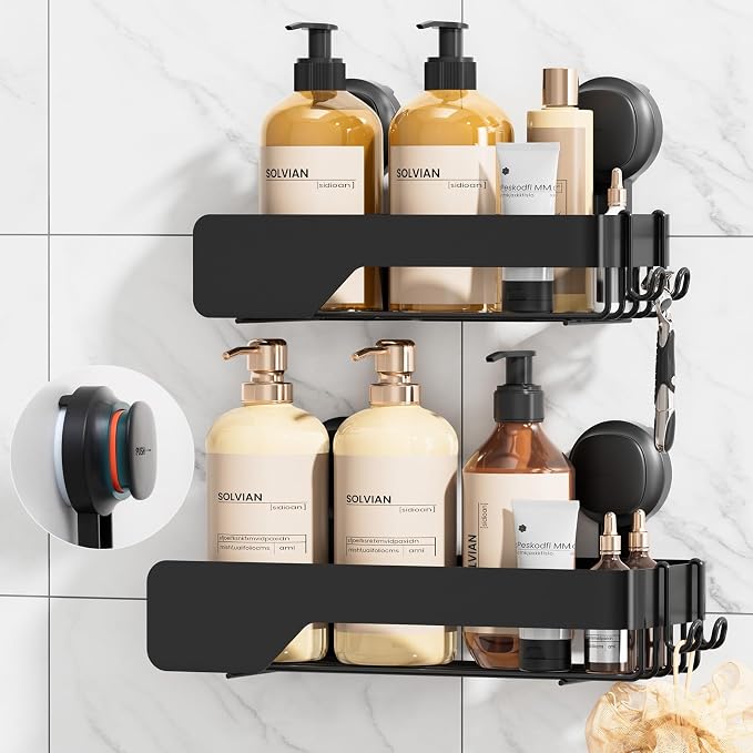 TAILI Shower Caddy Suction Cup Rustproof Metal Visible indicator Black by TAILI