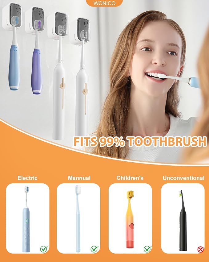4 Pack Adhesive Wall Mount Toothbrush Holder - Image 7
