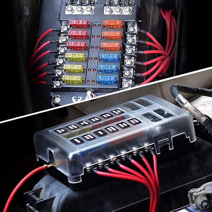 Nilight - 50056L 12 Way Blade Fuse Block 12 Circuits with Negative Bus Fuse Box Holder with LED Indicator ATO/ATC Fuse Panel Waterproof Cover for 12V Automotive Cars, Marine Boats, RVs, Trailers