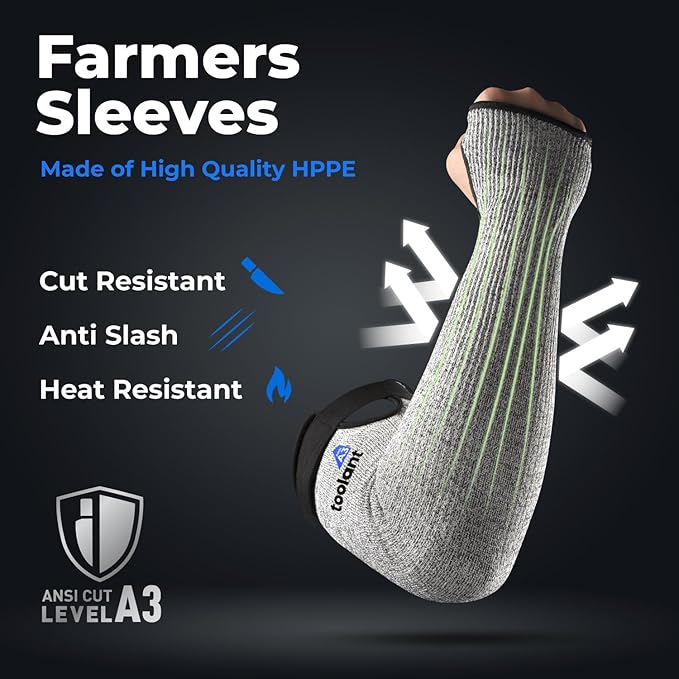 OriStout Cut Resistant Gardening Sleeves with Tumb Hole, Protective Arm Sleeves for Yard Work, Kitchen, Arm Guards for Biting, Pet Grooming, Gardening for Women, Black & Grey, 2 Pairs