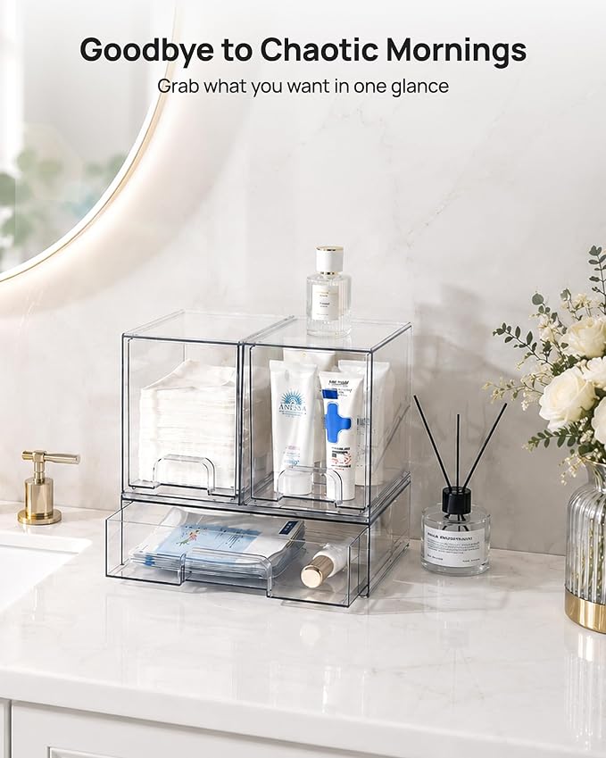 Vtopmart Clear Stackable Storage Drawers Set of 3, Plastic Organizer Bins | - Image 3