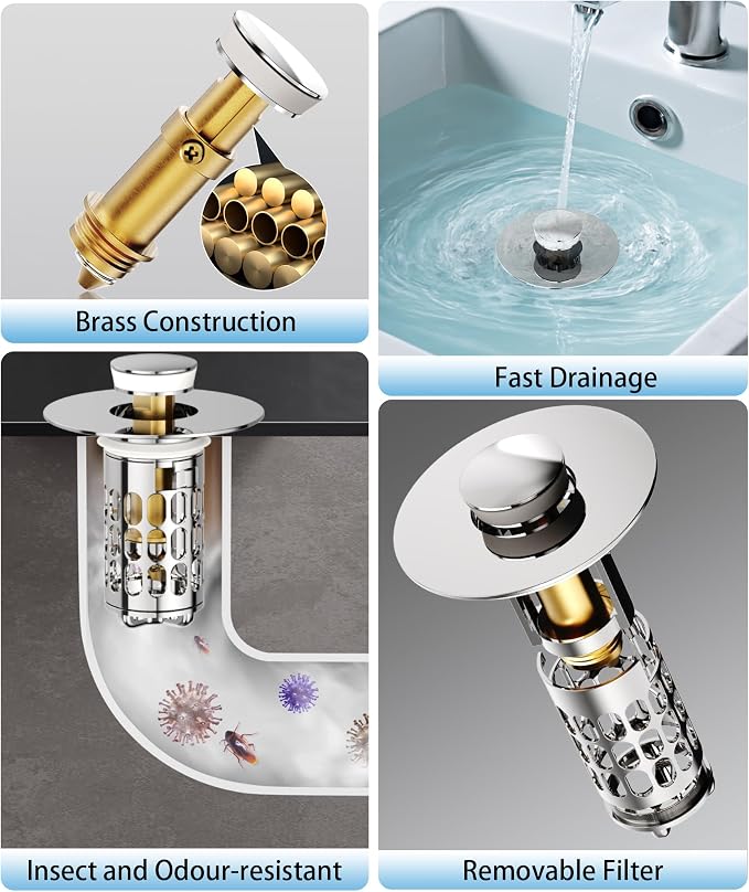QYHNYJF Upgraded Bathroom Sink Stopper – Universal Pop-Up Drain Plug - Image 4