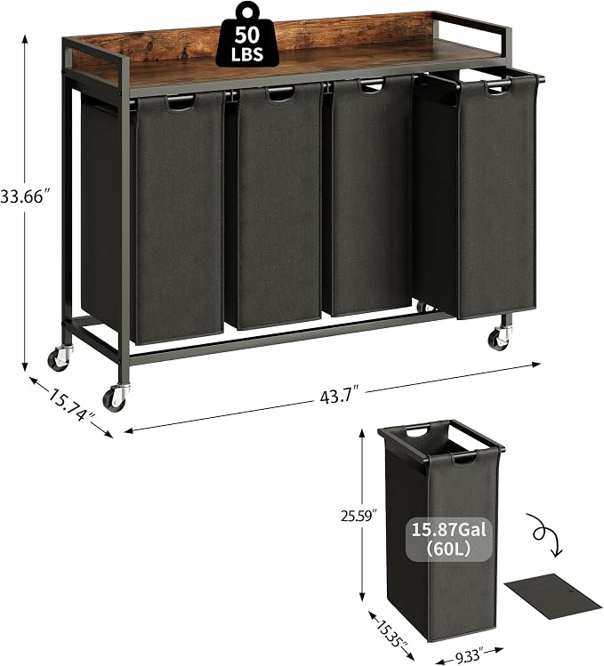 Herture Laundry Hamper with Shelf, Laundry Basket 4 Section, Laundry Sorter - Image 2