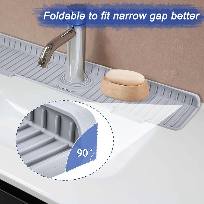 Amerner 20 inch Kitchen Sink Splash Guard, 10° Large Slope & Adaptable Hole - Image 4