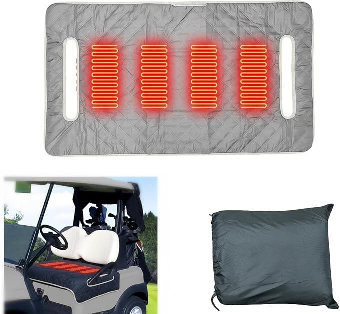 Golf cart Heated seat Cover, Non-Slip and Waterproof Winter Golf cart seat Cushion, Three Temperature Settings, Four-Zone Heating, External Power Supply/Power Bank Heating Options (Gray)