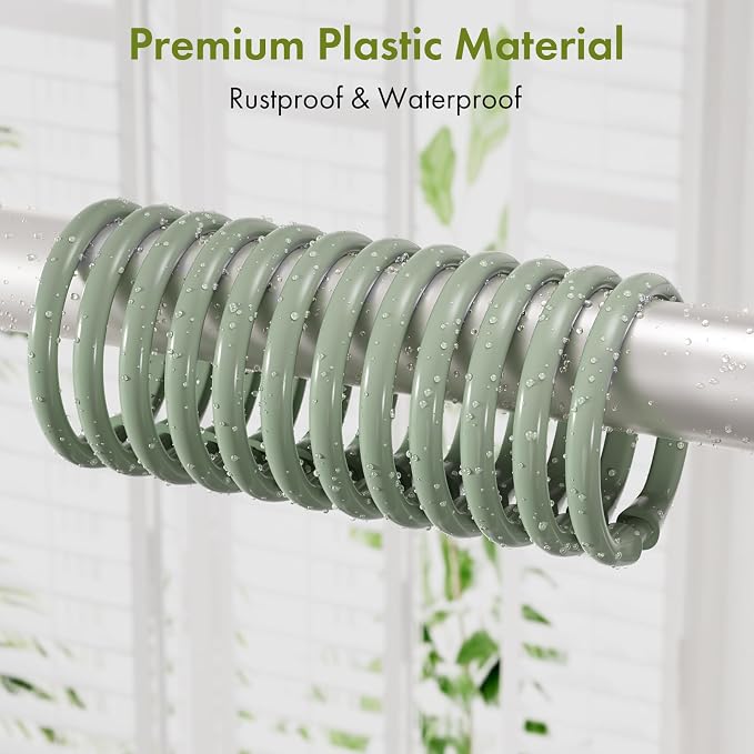 Amazer Plastic Shower Curtain Rings, O Shape Sage Green Shower Curtain Hooks - Image 5
