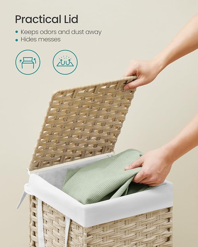 SONGMICS Laundry Hamper with Lid, 17.2 Gal Synthetic Rattan - Image 3