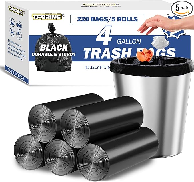 Small Trash Bags 4 Gallon Heavy Duty, 0.94 Mil, Plastic Waste Basket Can Liners by TFORING%C2%AE