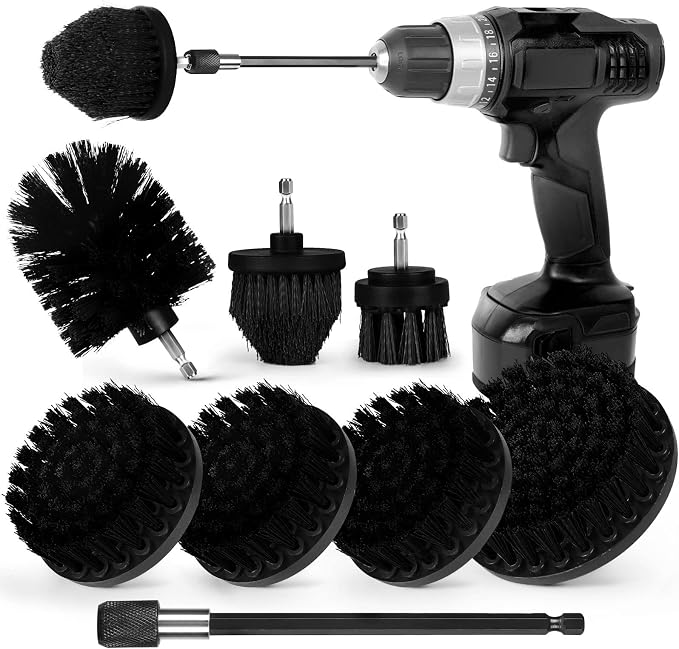 8 Pack Drill Brush Attachment Set, 1/4in Power Scrubber Brush + Extend Long Rod by Tialero