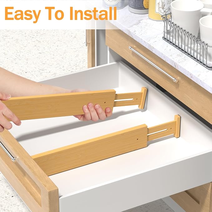 Bamboo Drawer Dividers Organizers, 2.56" High, 8 Pack | Expandable Separators - Image 6