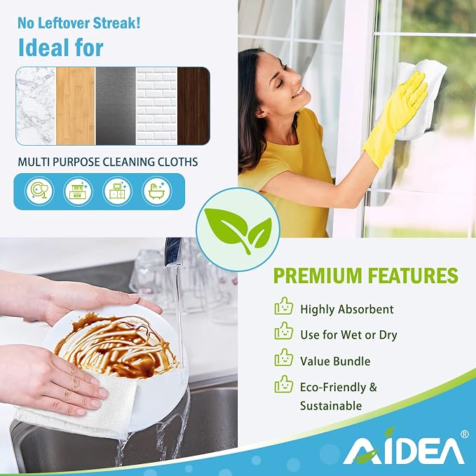 AIDEA White Microfiber Cleaning Cloth 50PK, Absorbent Cleaning Rags 12"x12" | - Image 7