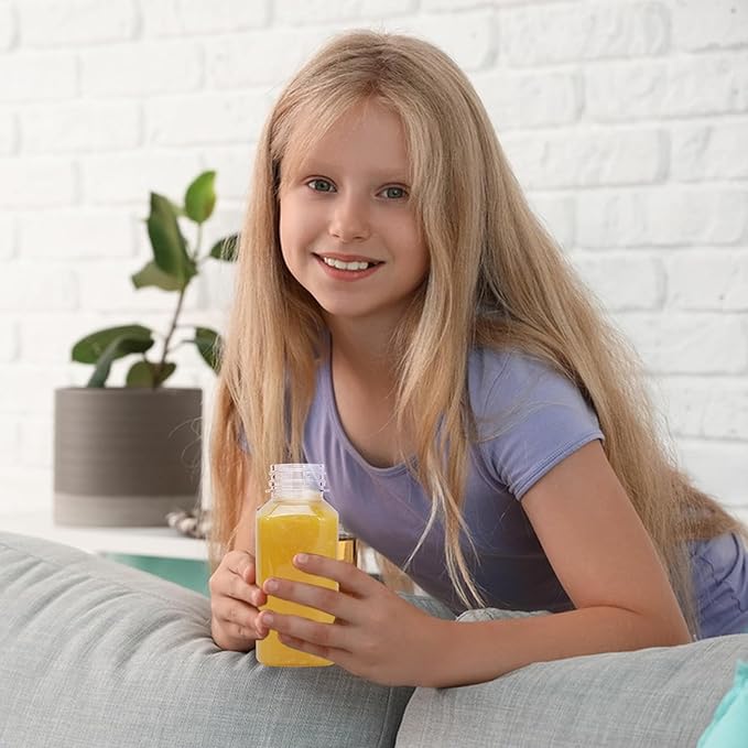 Plastic Juice Bottles 150 pcs 8 oz Empty Plastic Water Bottles with Caps Reusable Clear Beverage Containers for Drinking, Juicing, Smoothie, Water with 2 Brushes, 2 Funnels, 160 Stickers (8 OZ)