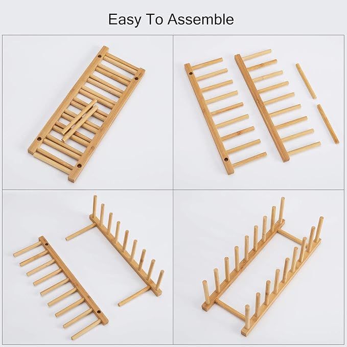 HBlife 2pcs Bamboo Dish Plate Bowl Cup Book Pot Lid Cutting Board Drying Rack - Image 6