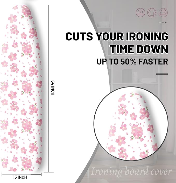 Extra Thick Ironing Board Cover and Pad, Cherry Blossoms 15x54 Ironing Board - Image 2